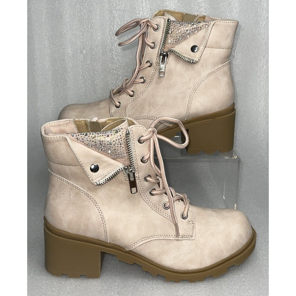 Therabouts Kinsley Pink‎ Rhinestone Hiker Block Heel Boots Big Girls Size 5 NEW